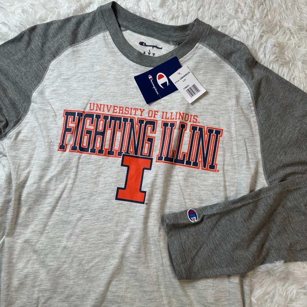 Champion University of Illinois Fighting Illini Raglan Long Sleeve T-Shirt L NWT